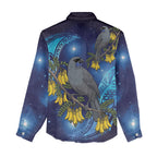 New Zealand Kokako Bird Women Casual Shirt Kowhai Galaxy Style Polynesian Pattern