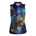 New Zealand Kokako Bird Women Sleeveless Polo Shirt Kowhai Galaxy Style Polynesian Pattern