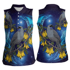 New Zealand Kokako Bird Women Sleeveless Polo Shirt Kowhai Galaxy Style Polynesian Pattern