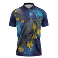 New Zealand Kokako Bird Zipper Polo Shirt Kowhai Galaxy Style Polynesian Pattern