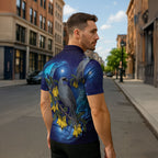 New Zealand Kokako Bird Zipper Polo Shirt Kowhai Galaxy Style Polynesian Pattern
