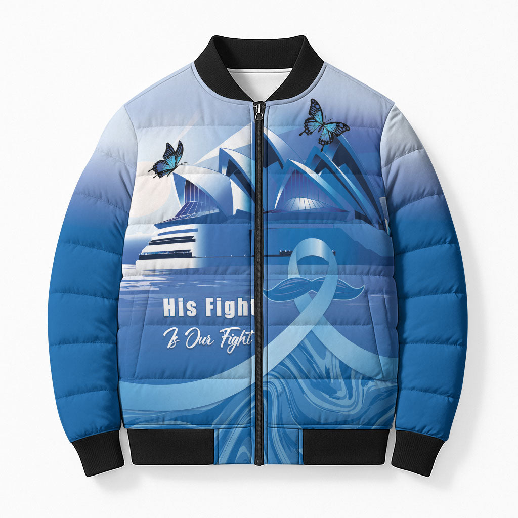 Personalised Australia Prostate Cancer Awareness Bomber Puffer Jacket Aussie Blue Ribbon Sydney Opera House