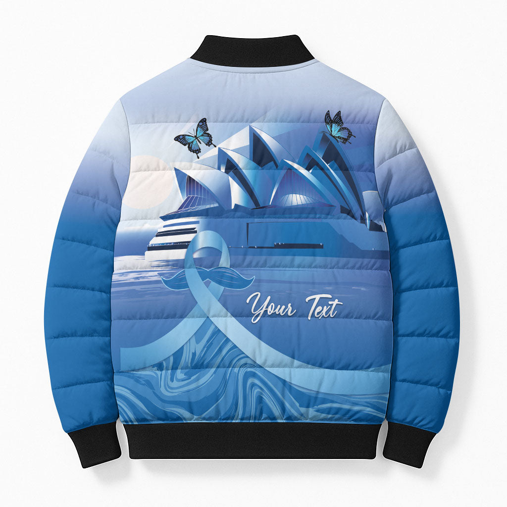 Personalised Australia Prostate Cancer Awareness Bomber Puffer Jacket Aussie Blue Ribbon Sydney Opera House