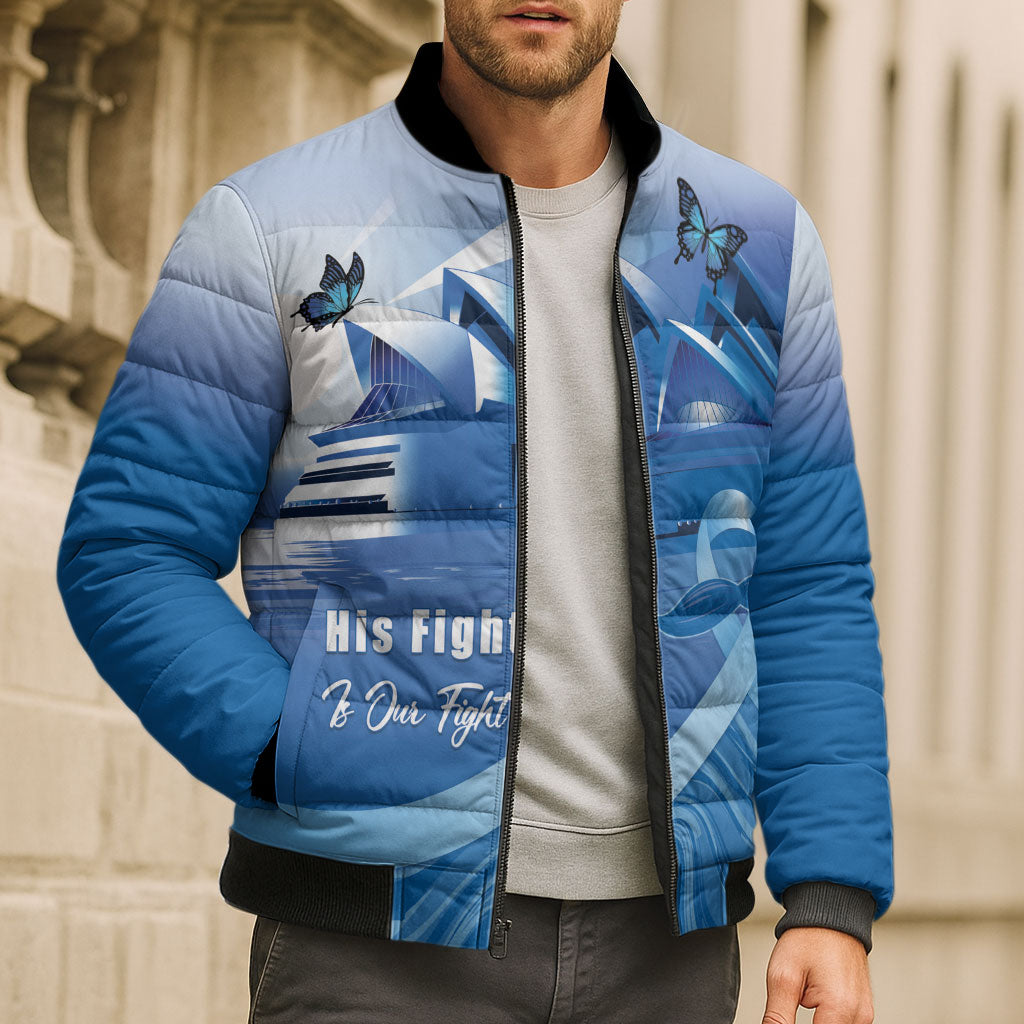 Personalised Australia Prostate Cancer Awareness Bomber Puffer Jacket Aussie Blue Ribbon Sydney Opera House