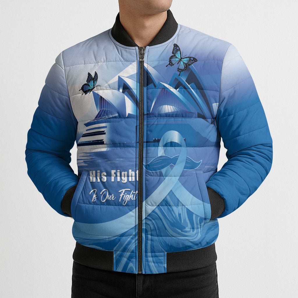 Personalised Australia Prostate Cancer Awareness Bomber Puffer Jacket Aussie Blue Ribbon Sydney Opera House