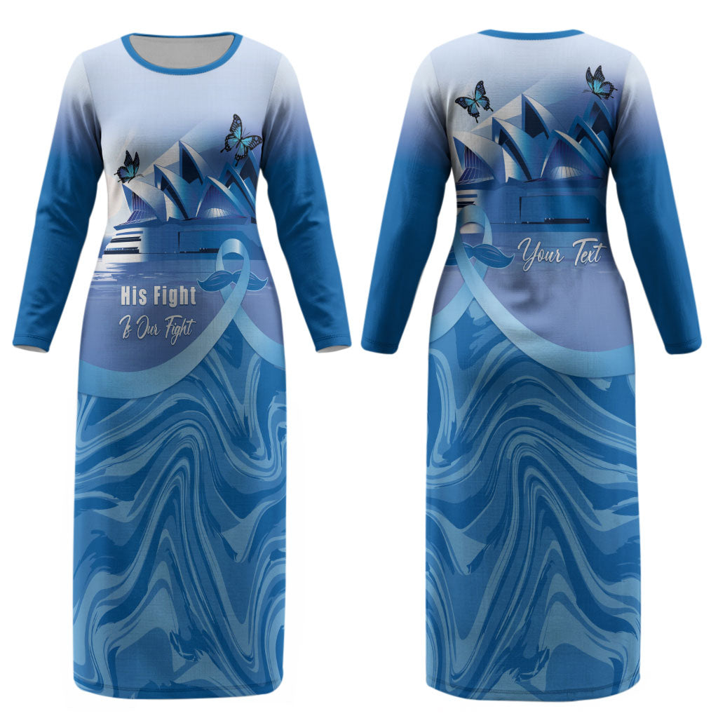 Personalised Australia Prostate Cancer Awareness Couples Matching Long Sleeve Bodycon Dress and Hawaiian Shirt Aussie Blue Ribbon Sydney Opera House