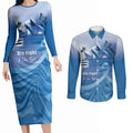 Personalised Australia Prostate Cancer Awareness Couples Matching Long Sleeve Bodycon Dress and Long Sleeve Button Shirt Aussie Blue Ribbon Sydney Opera House