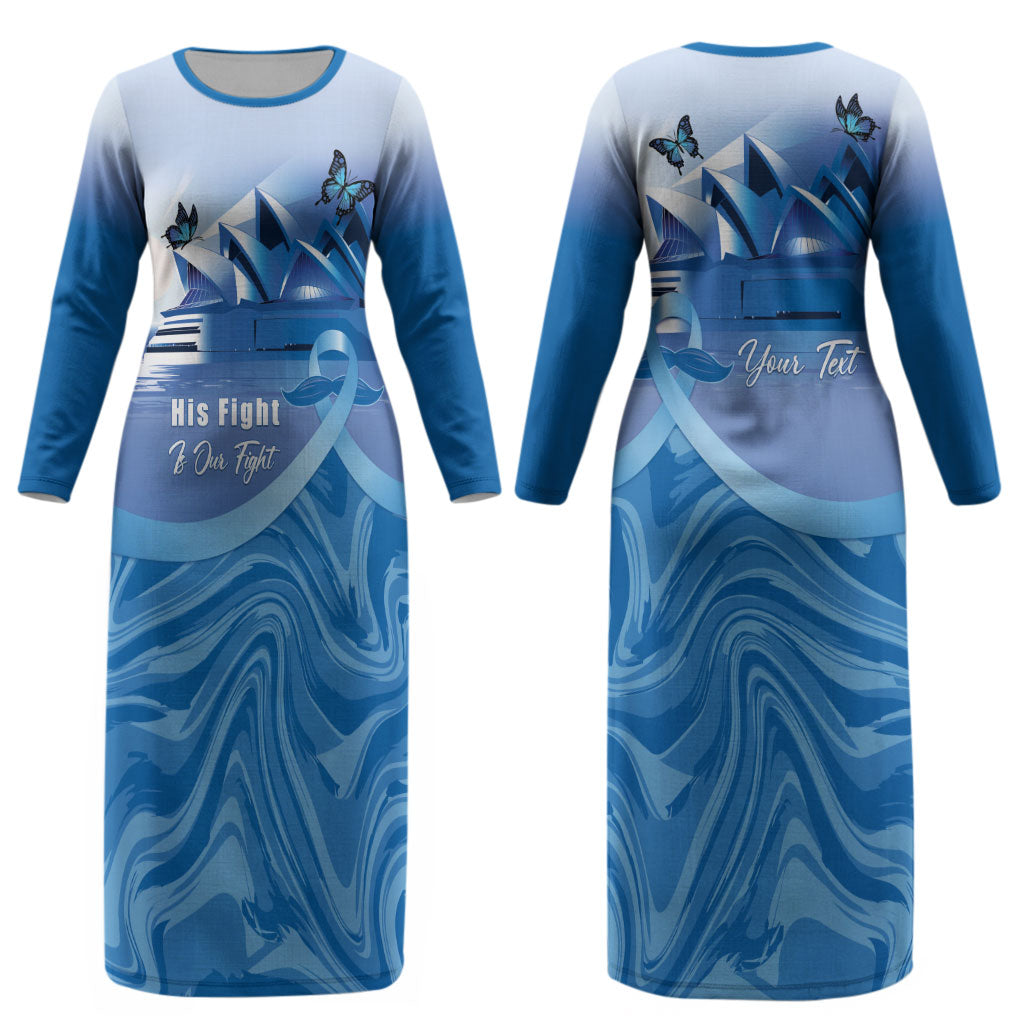 Personalised Australia Prostate Cancer Awareness Couples Matching Long Sleeve Bodycon Dress and Long Sleeve Button Shirt Aussie Blue Ribbon Sydney Opera House