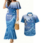 Personalised Australia Prostate Cancer Awareness Couples Matching Mermaid Dress and Hawaiian Shirt Aussie Blue Ribbon Sydney Opera House