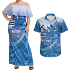Personalised Australia Prostate Cancer Awareness Couples Matching Off Shoulder Maxi Dress and Hawaiian Shirt Aussie Blue Ribbon Sydney Opera House