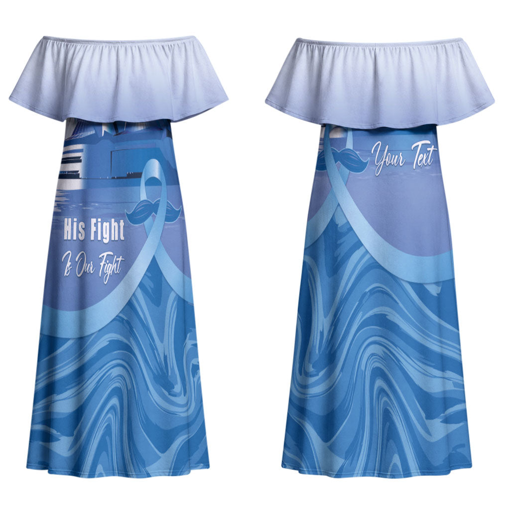 Personalised Australia Prostate Cancer Awareness Couples Matching Off Shoulder Maxi Dress and Long Sleeve Button Shirt Aussie Blue Ribbon Sydney Opera House