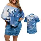 Personalised Australia Prostate Cancer Awareness Couples Matching Off Shoulder Short Dress and Hawaiian Shirt Aussie Blue Ribbon Sydney Opera House
