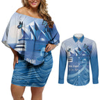 Personalised Australia Prostate Cancer Awareness Couples Matching Off Shoulder Short Dress and Long Sleeve Button Shirt Aussie Blue Ribbon Sydney Opera House