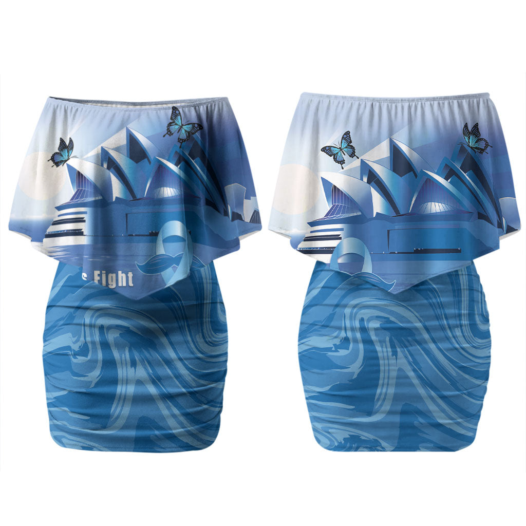 Personalised Australia Prostate Cancer Awareness Couples Matching Off Shoulder Short Dress and Long Sleeve Button Shirt Aussie Blue Ribbon Sydney Opera House