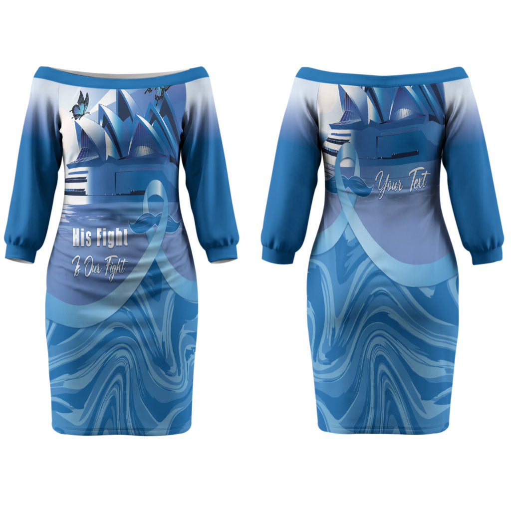 Personalised Australia Prostate Cancer Awareness Couples Matching Off The Shoulder Long Sleeve Dress and Long Sleeve Button Shirt Aussie Blue Ribbon Sydney Opera House
