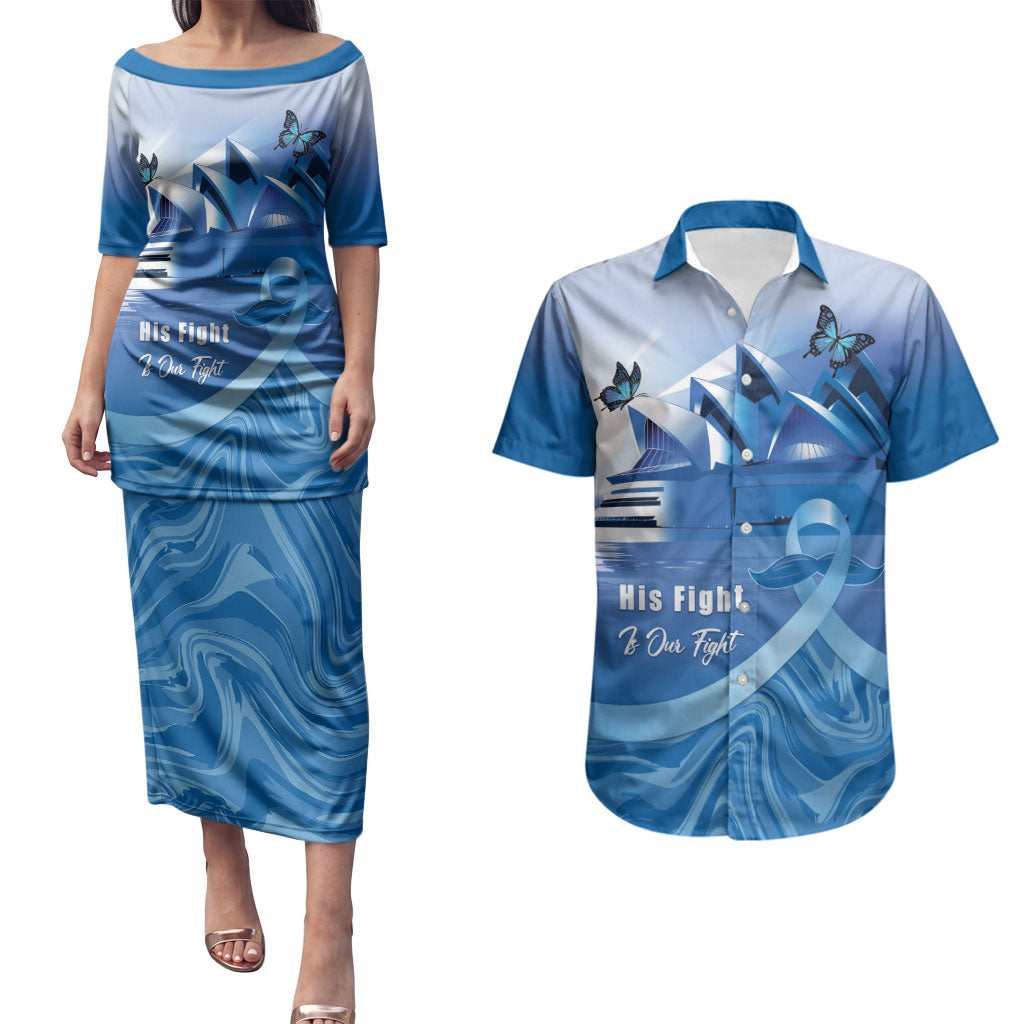 Personalised Australia Prostate Cancer Awareness Couples Matching Puletasi and Hawaiian Shirt Aussie Blue Ribbon Sydney Opera House