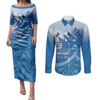 Personalised Australia Prostate Cancer Awareness Couples Matching Puletasi and Long Sleeve Button Shirt Aussie Blue Ribbon Sydney Opera House