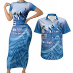 Personalised Australia Prostate Cancer Awareness Couples Matching Short Sleeve Bodycon Dress and Hawaiian Shirt Aussie Blue Ribbon Sydney Opera House