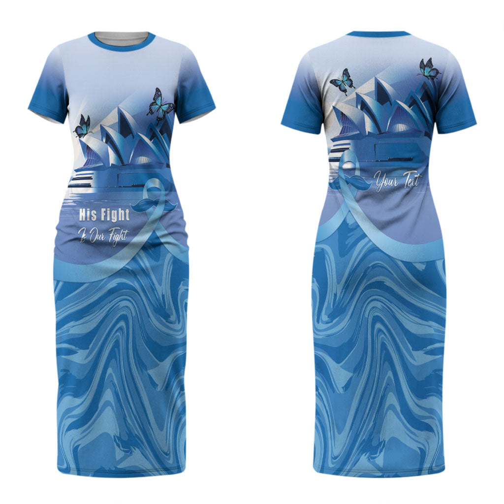 Personalised Australia Prostate Cancer Awareness Couples Matching Short Sleeve Bodycon Dress and Hawaiian Shirt Aussie Blue Ribbon Sydney Opera House