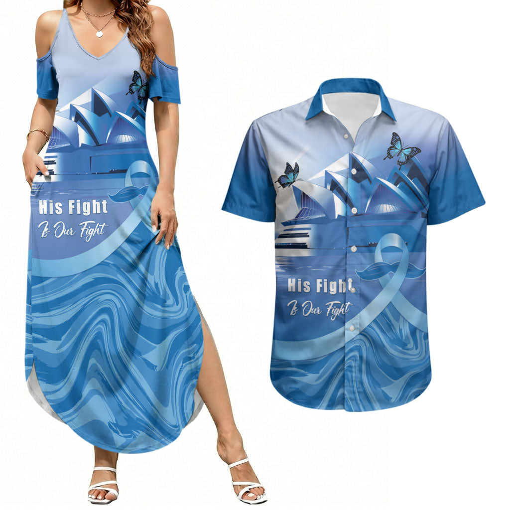 Personalised Australia Prostate Cancer Awareness Couples Matching Summer Maxi Dress and Hawaiian Shirt Aussie Blue Ribbon Sydney Opera House