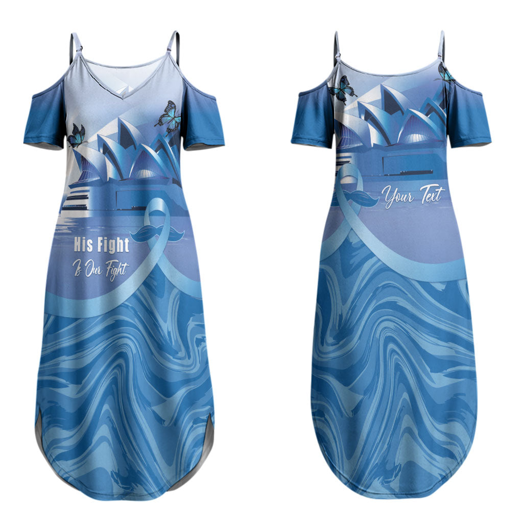 Personalised Australia Prostate Cancer Awareness Couples Matching Summer Maxi Dress and Long Sleeve Button Shirt Aussie Blue Ribbon Sydney Opera House