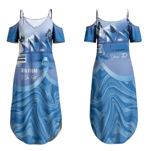 Personalised Australia Prostate Cancer Awareness Couples Matching Summer Maxi Dress and Long Sleeve Button Shirt Aussie Blue Ribbon Sydney Opera House