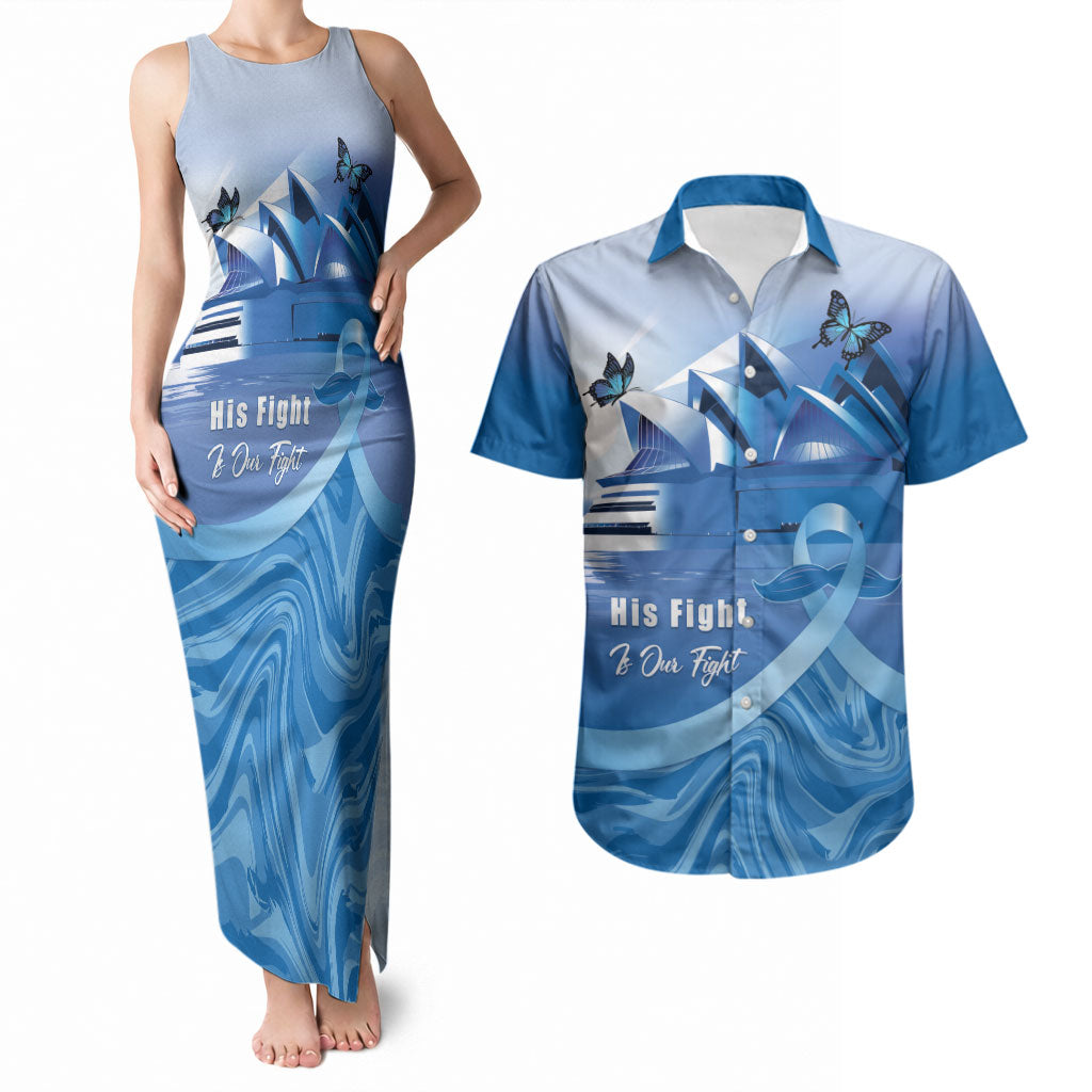 Personalised Australia Prostate Cancer Awareness Couples Matching Tank Maxi Dress and Hawaiian Shirt Aussie Blue Ribbon Sydney Opera House