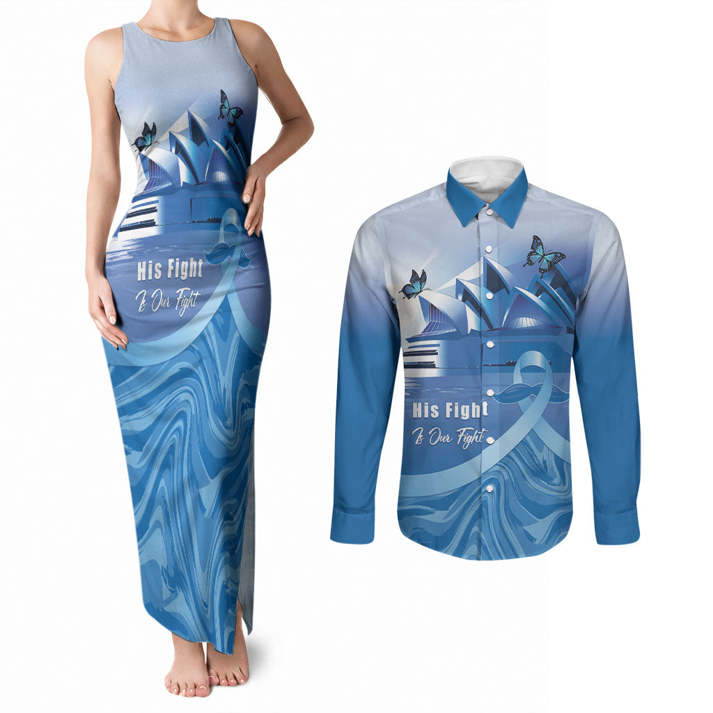 Personalised Australia Prostate Cancer Awareness Couples Matching Tank Maxi Dress and Long Sleeve Button Shirt Aussie Blue Ribbon Sydney Opera House