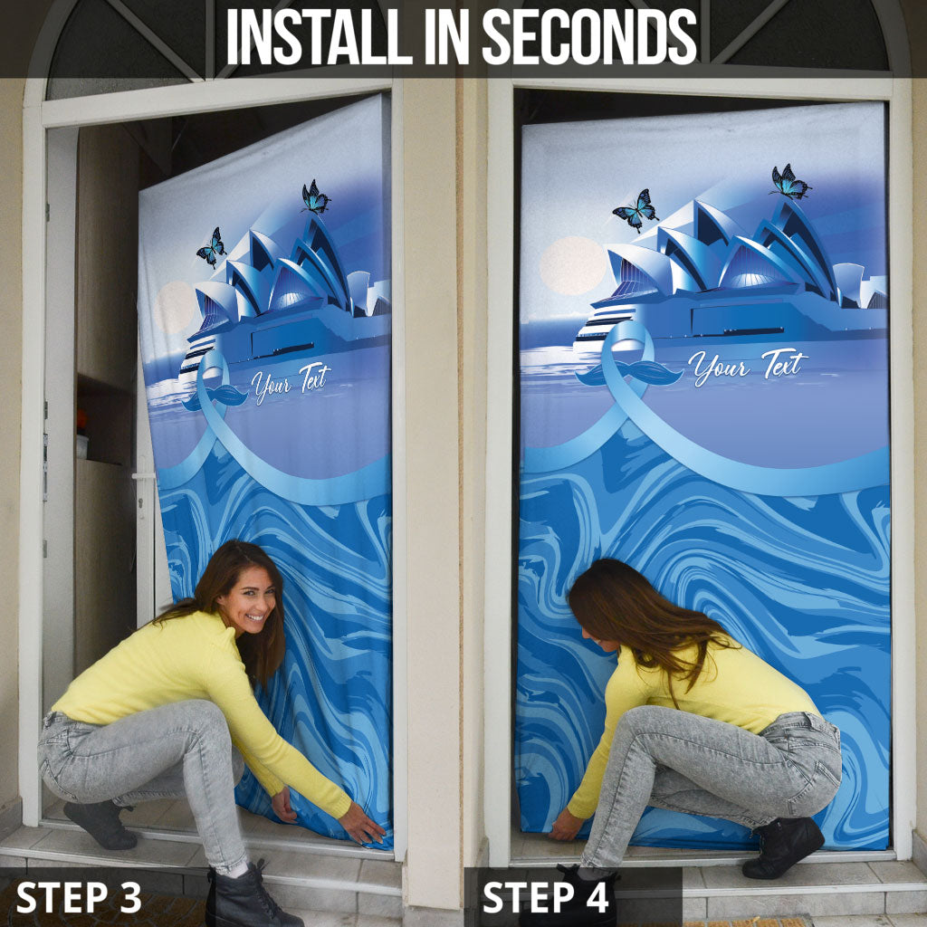 Personalised Australia Prostate Cancer Awareness Door Cover Aussie Blue Ribbon Sydney Opera House