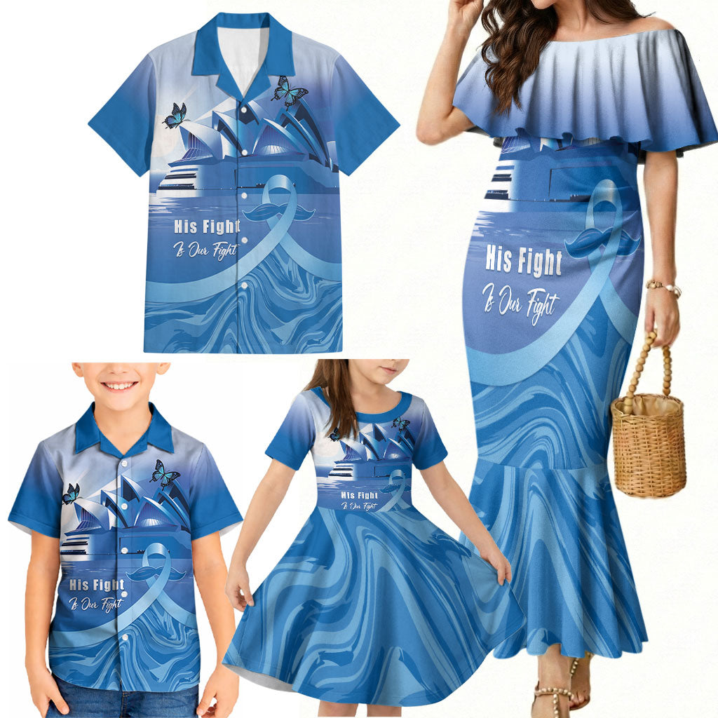 Personalised Australia Prostate Cancer Awareness Family Matching Mermaid Dress and Hawaiian Shirt Aussie Blue Ribbon Sydney Opera House