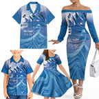 Personalised Australia Prostate Cancer Awareness Family Matching Off The Shoulder Long Sleeve Dress and Hawaiian Shirt Aussie Blue Ribbon Sydney Opera House