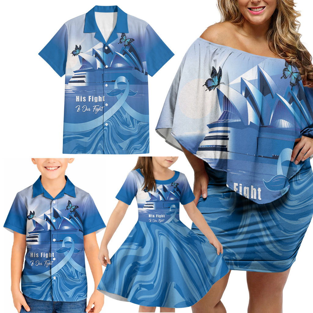 Personalised Australia Prostate Cancer Awareness Family Matching Off Shoulder Short Dress and Hawaiian Shirt Aussie Blue Ribbon Sydney Opera House