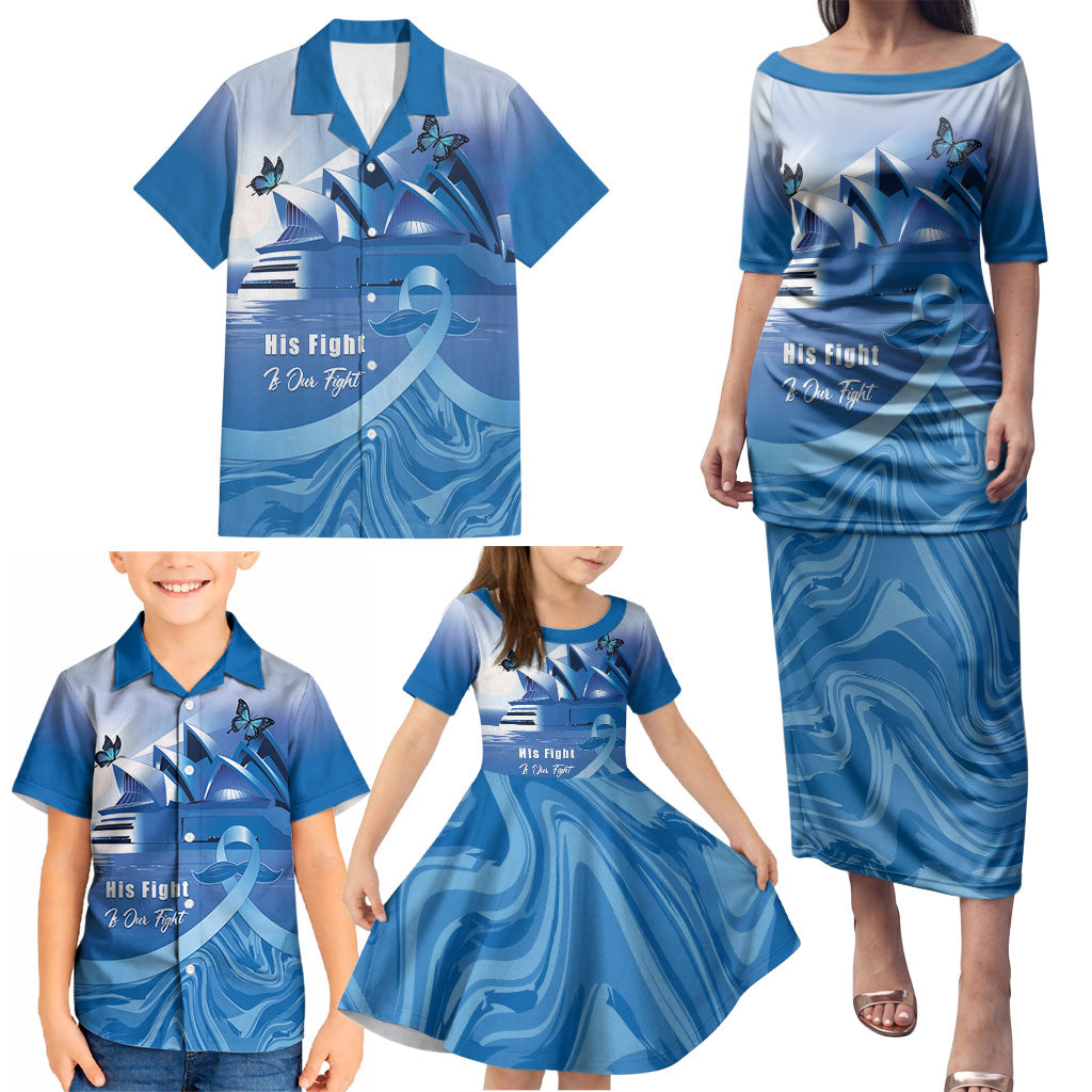 Personalised Australia Prostate Cancer Awareness Family Matching Puletasi and Hawaiian Shirt Aussie Blue Ribbon Sydney Opera House