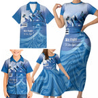 Personalised Australia Prostate Cancer Awareness Family Matching Short Sleeve Bodycon Dress and Hawaiian Shirt Aussie Blue Ribbon Sydney Opera House