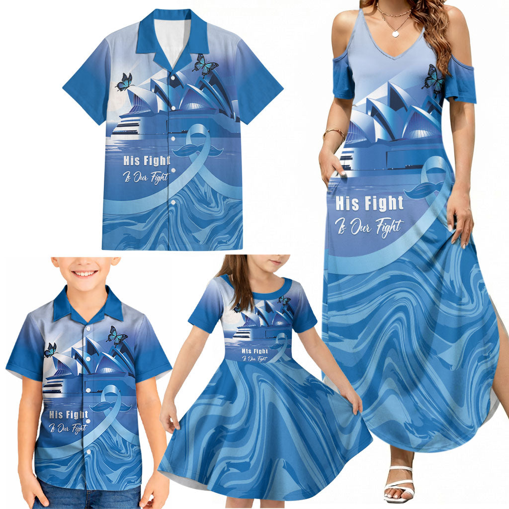 Personalised Australia Prostate Cancer Awareness Family Matching Summer Maxi Dress and Hawaiian Shirt Aussie Blue Ribbon Sydney Opera House