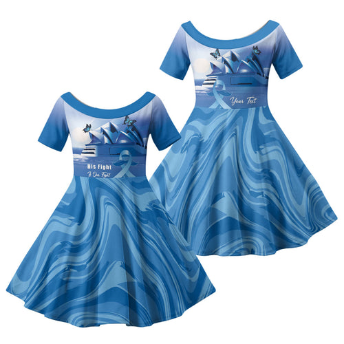 Personalised Australia Prostate Cancer Awareness Family Matching Summer Maxi Dress and Hawaiian Shirt Aussie Blue Ribbon Sydney Opera House