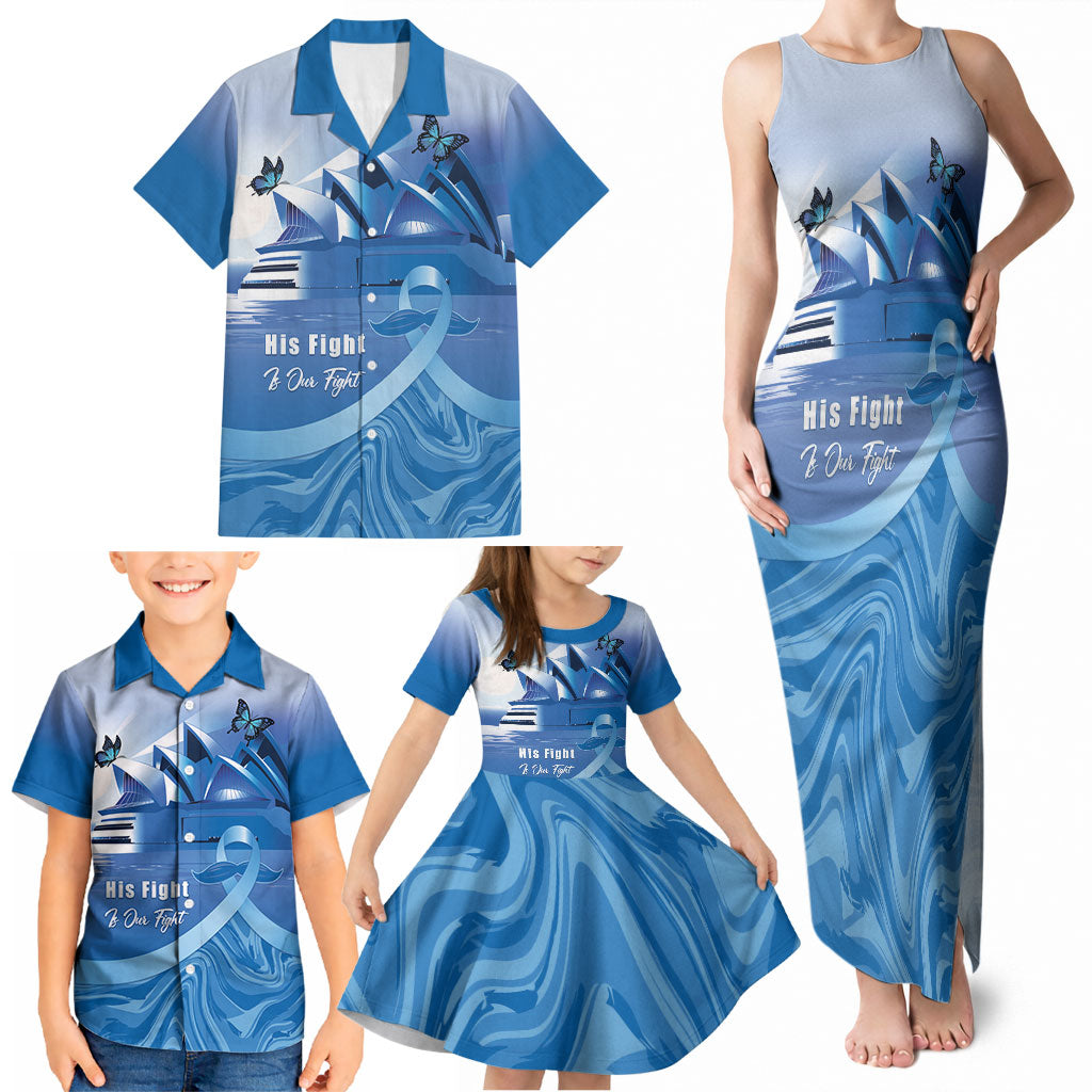 Personalised Australia Prostate Cancer Awareness Family Matching Tank Maxi Dress and Hawaiian Shirt Aussie Blue Ribbon Sydney Opera House