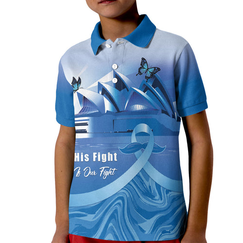 Personalised Australia Prostate Cancer Awareness Kid Polo Shirt Aussie Blue Ribbon Sydney Opera House