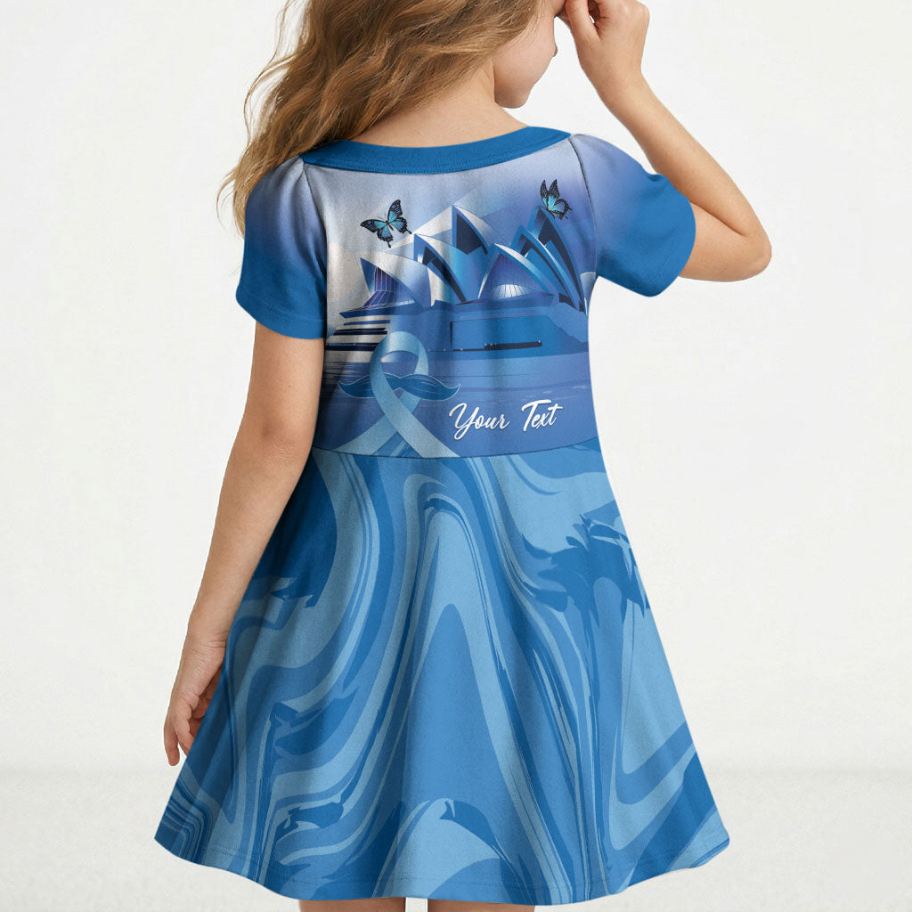 Personalised Australia Prostate Cancer Awareness Kid Short Sleeve Dress Aussie Blue Ribbon Sydney Opera House