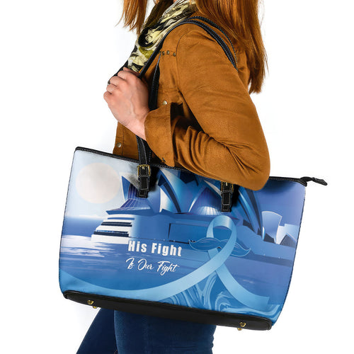 Australia Prostate Cancer Awareness Leather Tote Bag Aussie Blue Ribbon Sydney Opera House