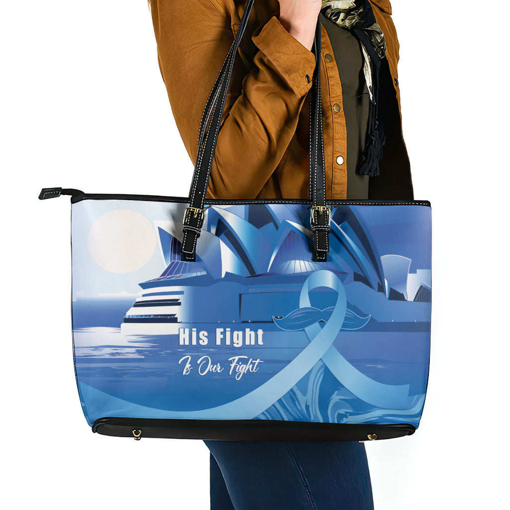 Australia Prostate Cancer Awareness Leather Tote Bag Aussie Blue Ribbon Sydney Opera House