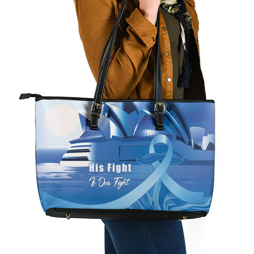 Australia Prostate Cancer Awareness Leather Tote Bag Aussie Blue Ribbon Sydney Opera House