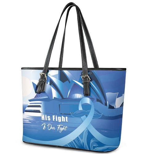 Australia Prostate Cancer Awareness Leather Tote Bag Aussie Blue Ribbon Sydney Opera House