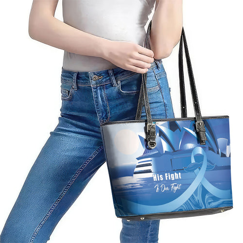 Australia Prostate Cancer Awareness Leather Tote Bag Aussie Blue Ribbon Sydney Opera House