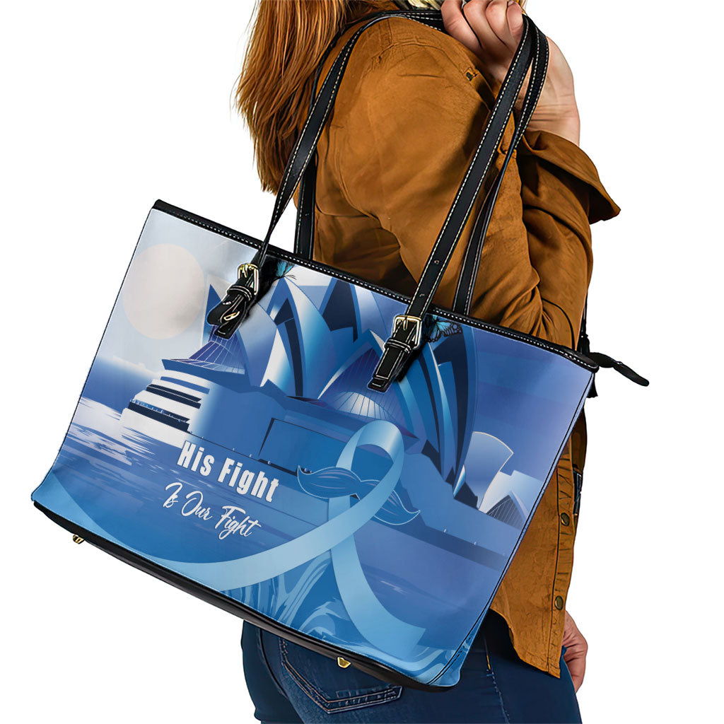 Australia Prostate Cancer Awareness Leather Tote Bag Aussie Blue Ribbon Sydney Opera House