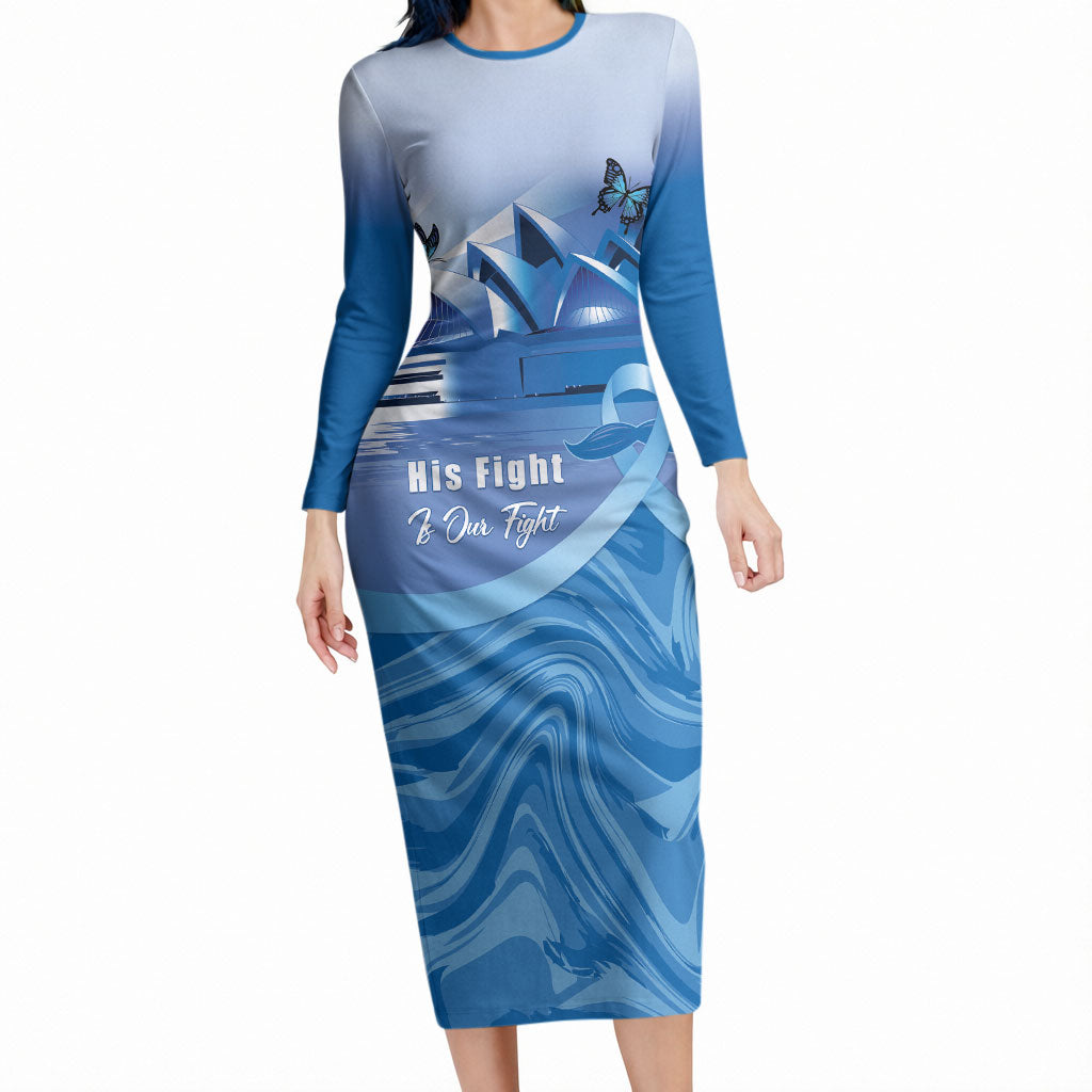 Personalised Australia Prostate Cancer Awareness Long Sleeve Bodycon Dress Aussie Blue Ribbon Sydney Opera House