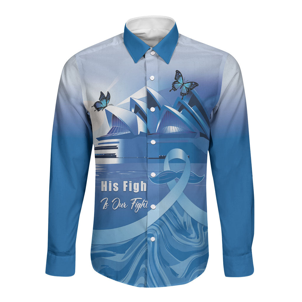 Personalised Australia Prostate Cancer Awareness Long Sleeve Button Shirt Aussie Blue Ribbon Sydney Opera House