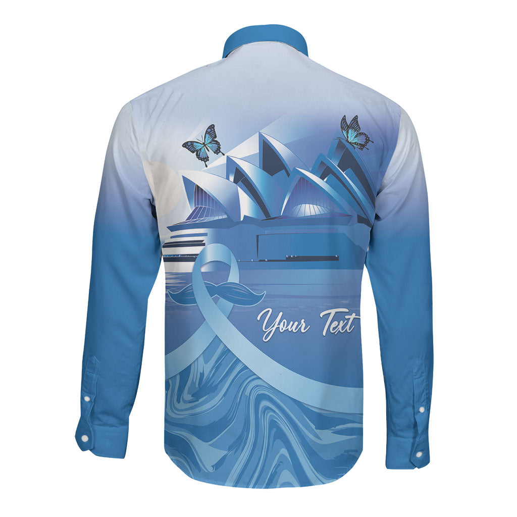 Personalised Australia Prostate Cancer Awareness Long Sleeve Button Shirt Aussie Blue Ribbon Sydney Opera House