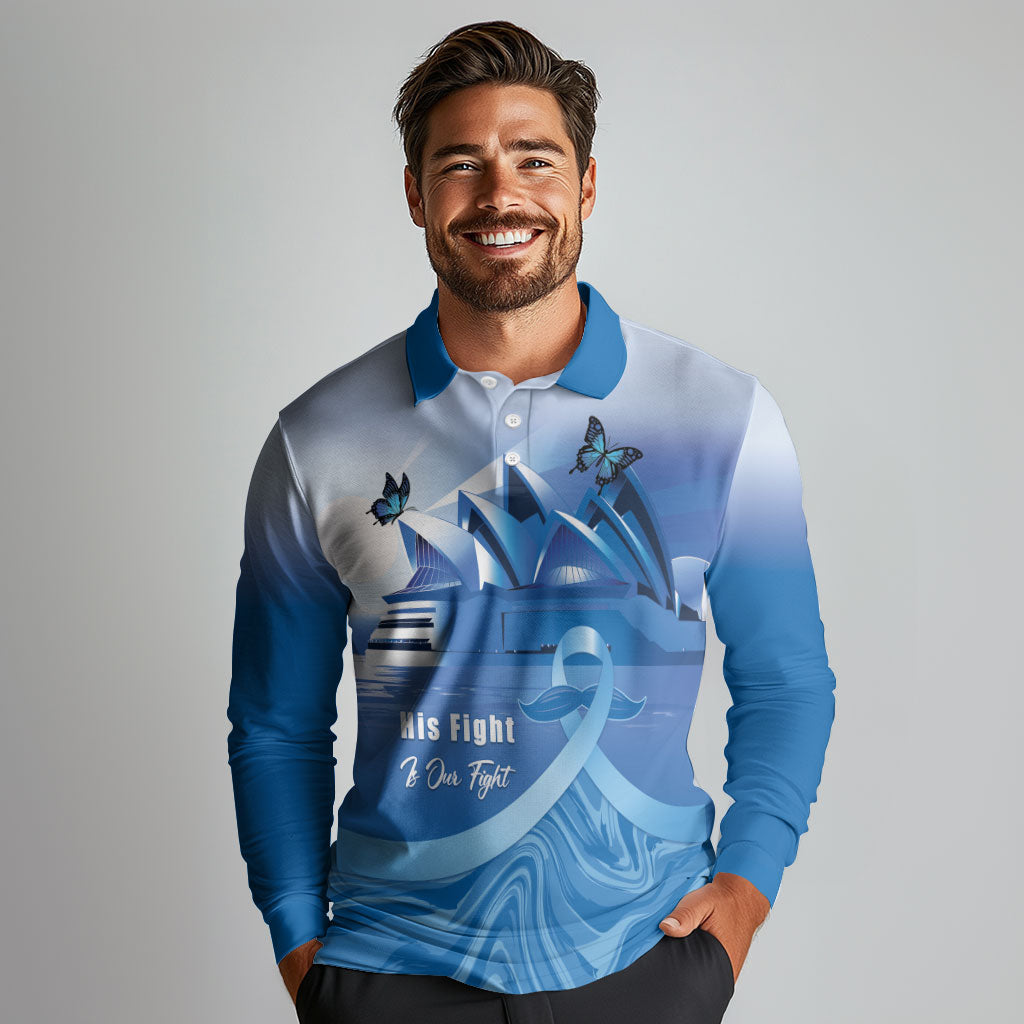 Personalised Australia Prostate Cancer Awareness Long Sleeve Polo Shirt Aussie Blue Ribbon Sydney Opera House