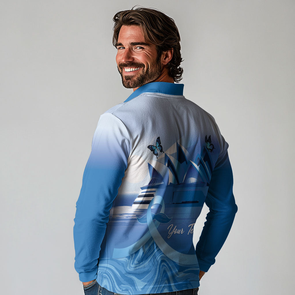 Personalised Australia Prostate Cancer Awareness Long Sleeve Polo Shirt Aussie Blue Ribbon Sydney Opera House